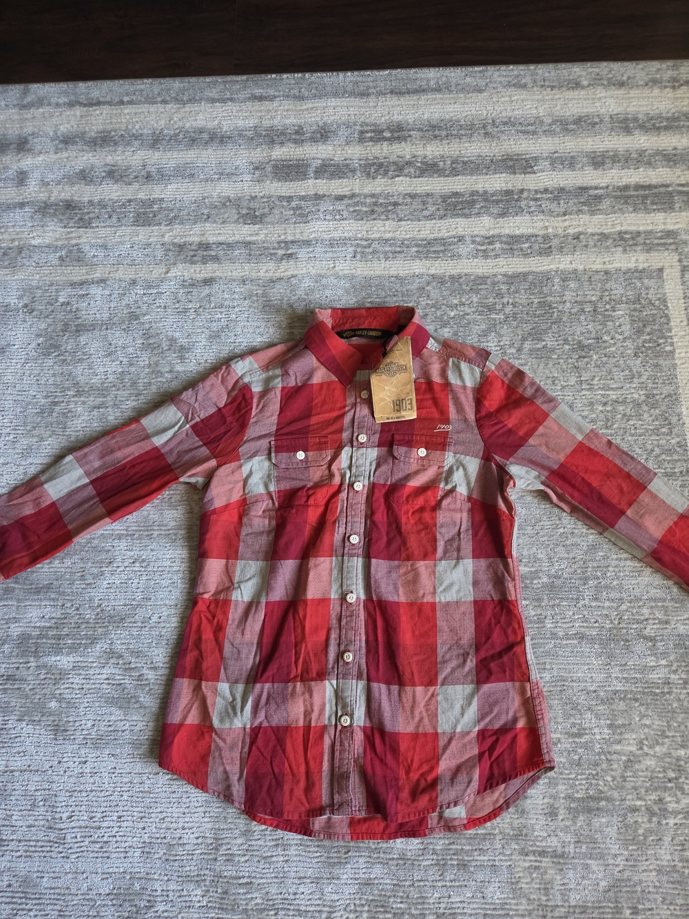 Harley-Davidson Red and White Plaid Button-Down Shirt NWT
